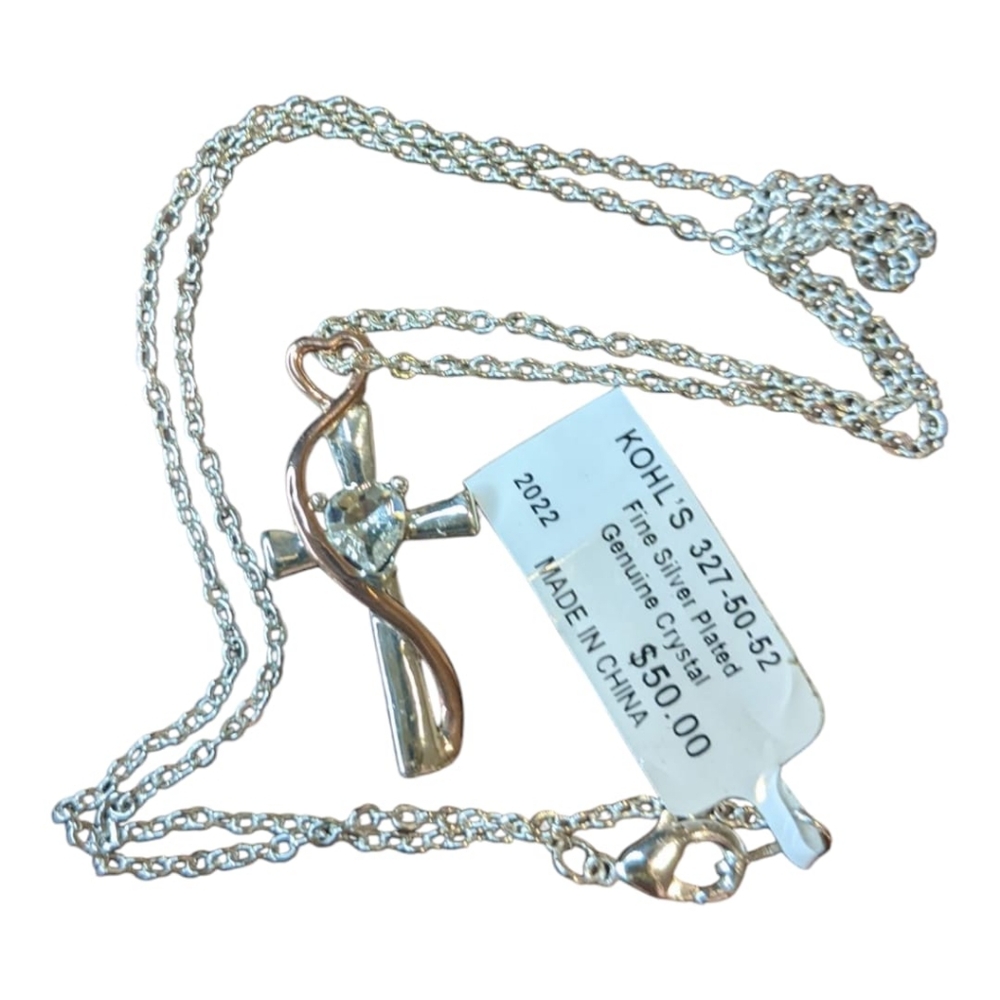 Silver and Gold Cross Pendant Necklace